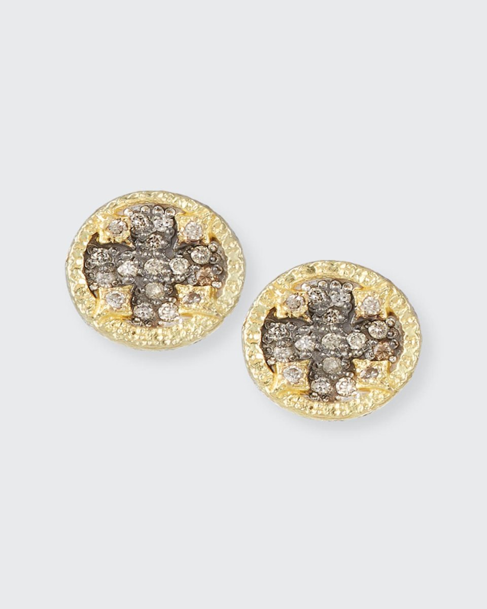 Old World Diamond Pave Stud Earrings w/ 18k Gold
